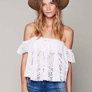 Free People Beach Eyelet Crochet Off-Shoulder Top